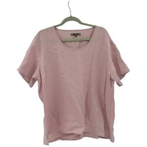 Flax Blush Pink Linen Boxy Lagenlook Short Sleeve Top Size Large